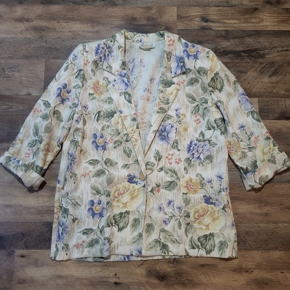 Vintage Joanna Women's Floral Rose Hydrangea Blazer Jacket Size Medium